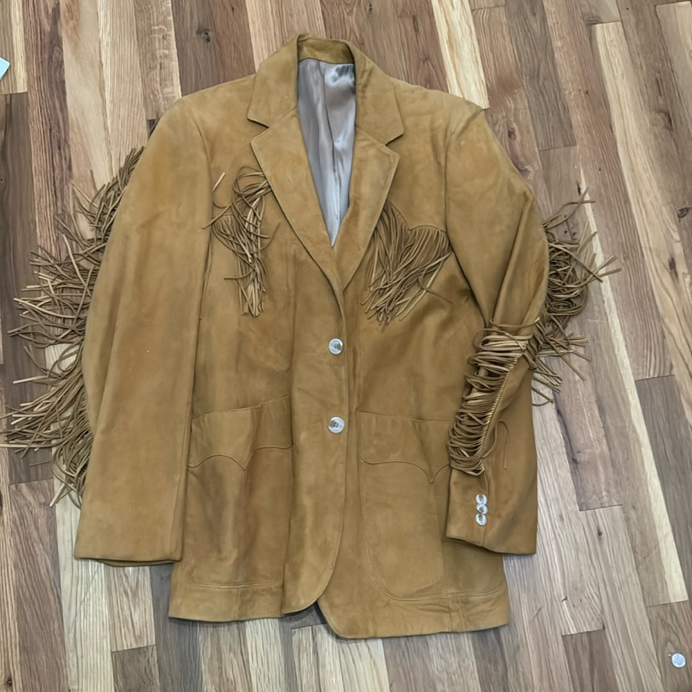 Scully Light Suede Leather Fringe Jacket 42